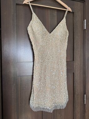 Ashley Lauren AL7834 Mocha Sequin & Fringe Dress